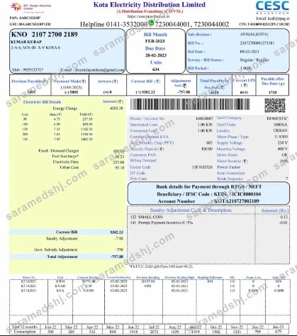 INDIA KOTA ELECTRICITY utiity bill Word and PDF template